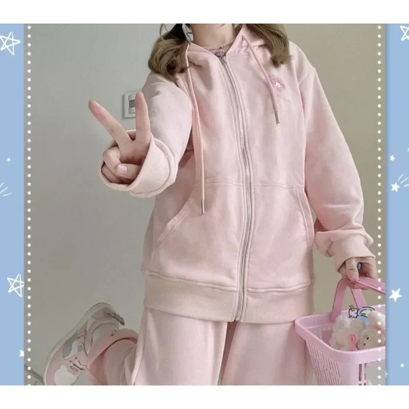 New Sanrio My Melody anime peripheral sweatshirt Cinnamoroll Pompom Purin hoodie Kuromi cute cardigan jacket for boys and girls