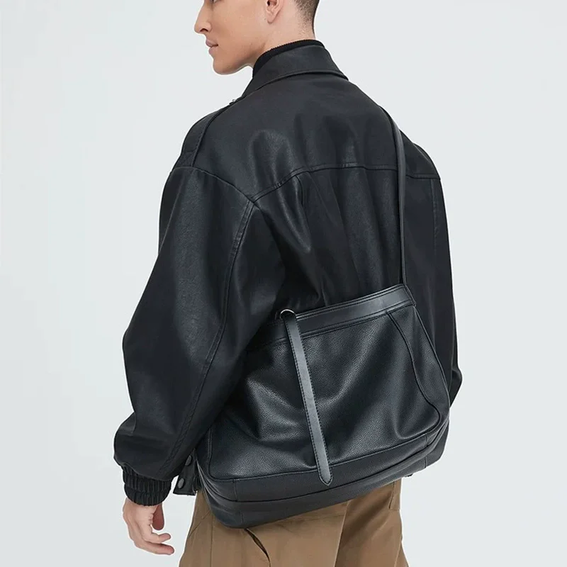 

New Versatile Soft Leather Men's Bag Casual Litchi Pattern Shoulder Crossbody Bag Female Large Capacity Totes Handbags Satchels