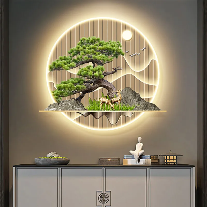 Chinese Style Entrance Painting Guests Shaped Mural LED Ambient Wall Light Corridor Hanging Room Decoration Interior Wall Lamp