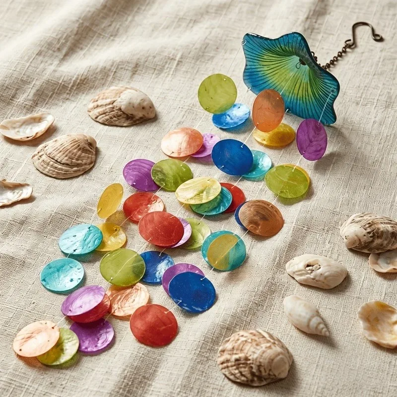Circle Shell Wind Chimes Creative Home Decoration Natural Shell Shell Wind Chimes With Crisp Ringtones Shell Pendant Balcony