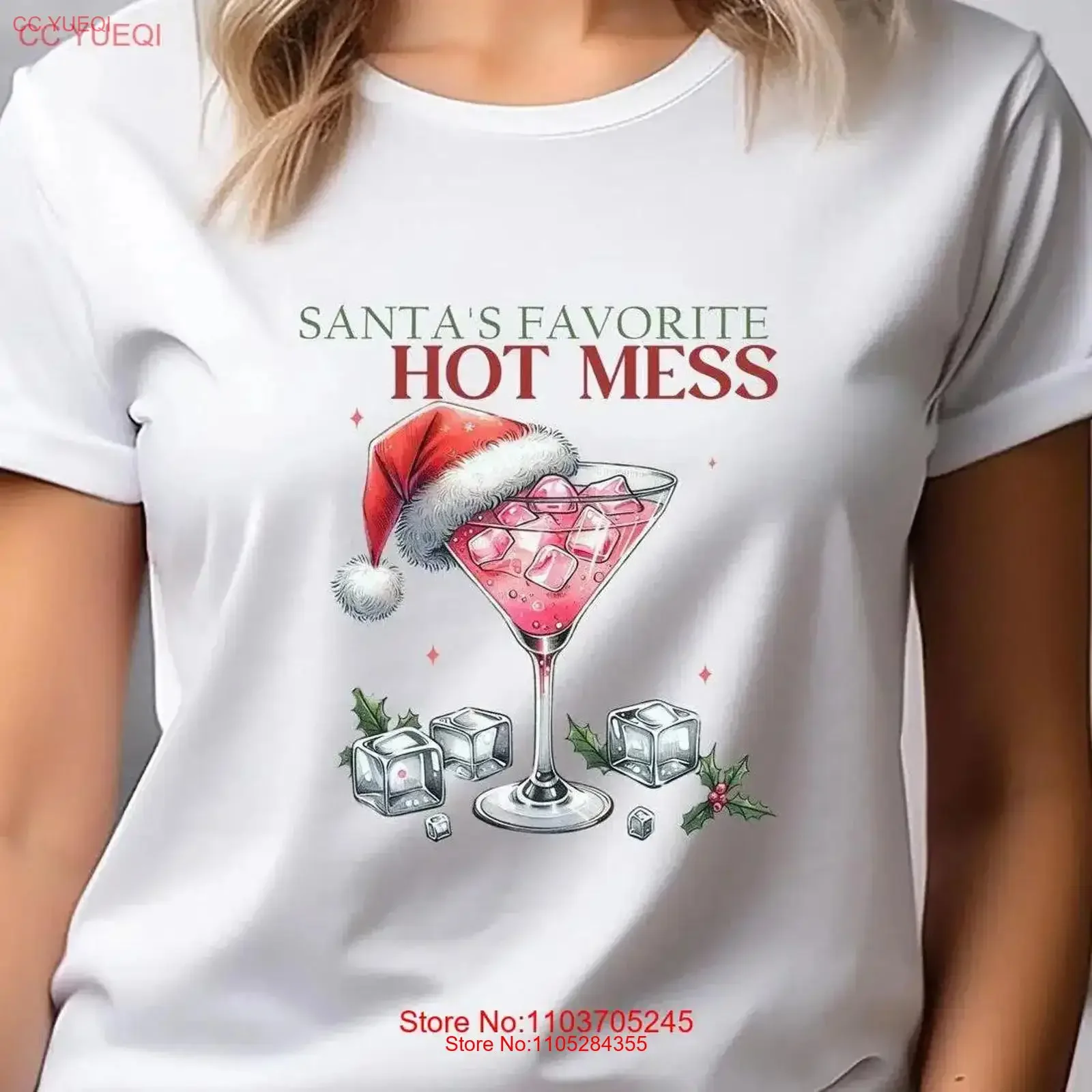 Santa's Favorite Hot Mess Christmas s for Her Bella Canvas Crew Neck T Shirt DTF 50034 vintage Washed Slightly Versatile Casual