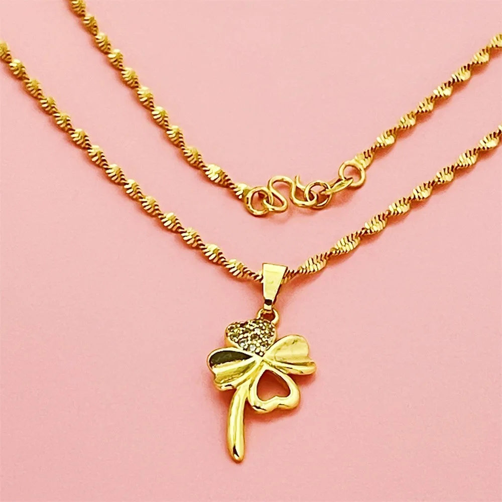 

Luxury 24K 9999 Pure Gold real gold Women's Lucky Grass Pendant Necklace