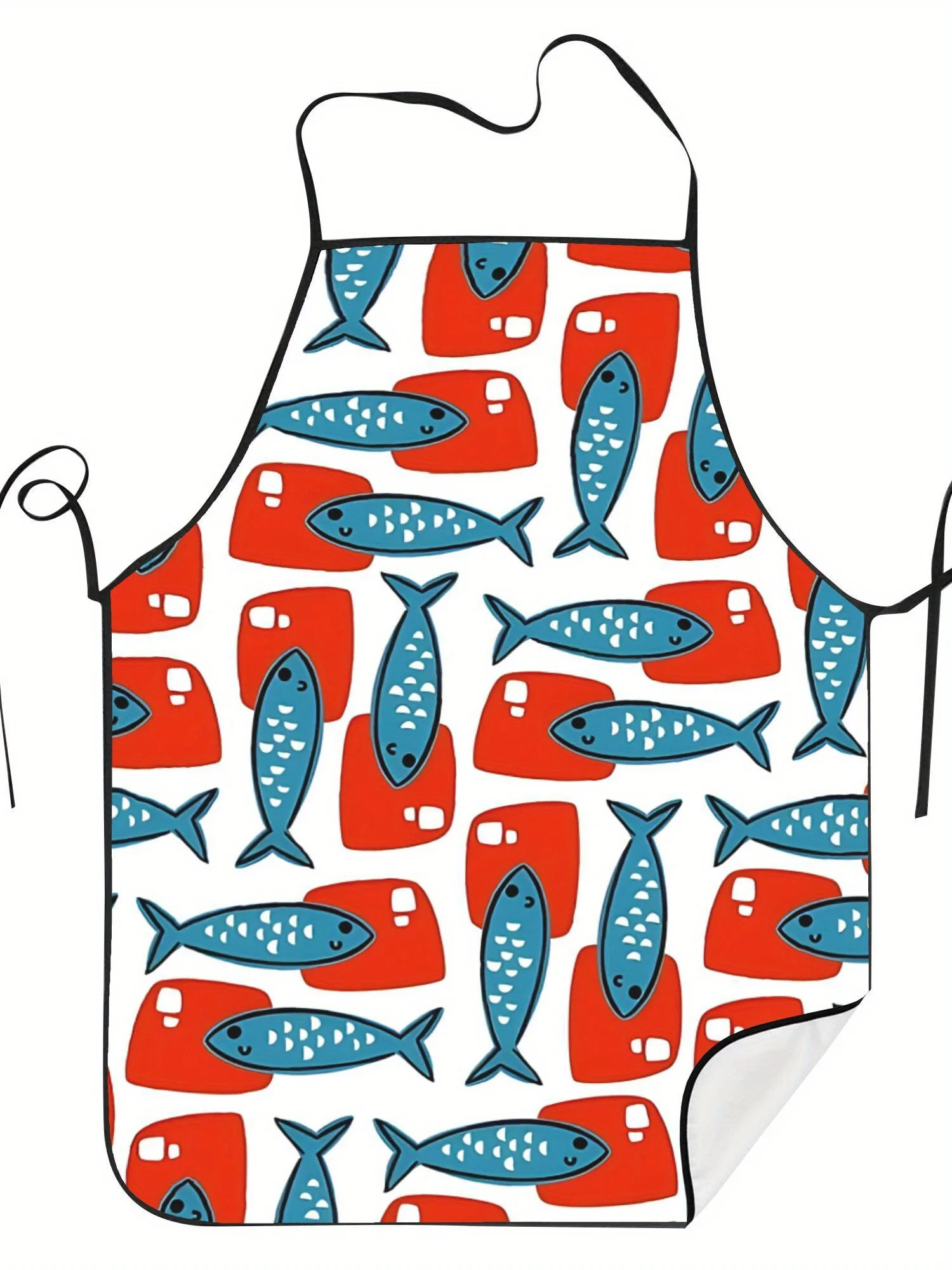 

Фартук с принтом «Сардина» в стиле ретро — кухонный фартук унисекс для домашнего приготовления, выпечки и приготовления пищи, прочный, удобный в уходе дизайн с яркой