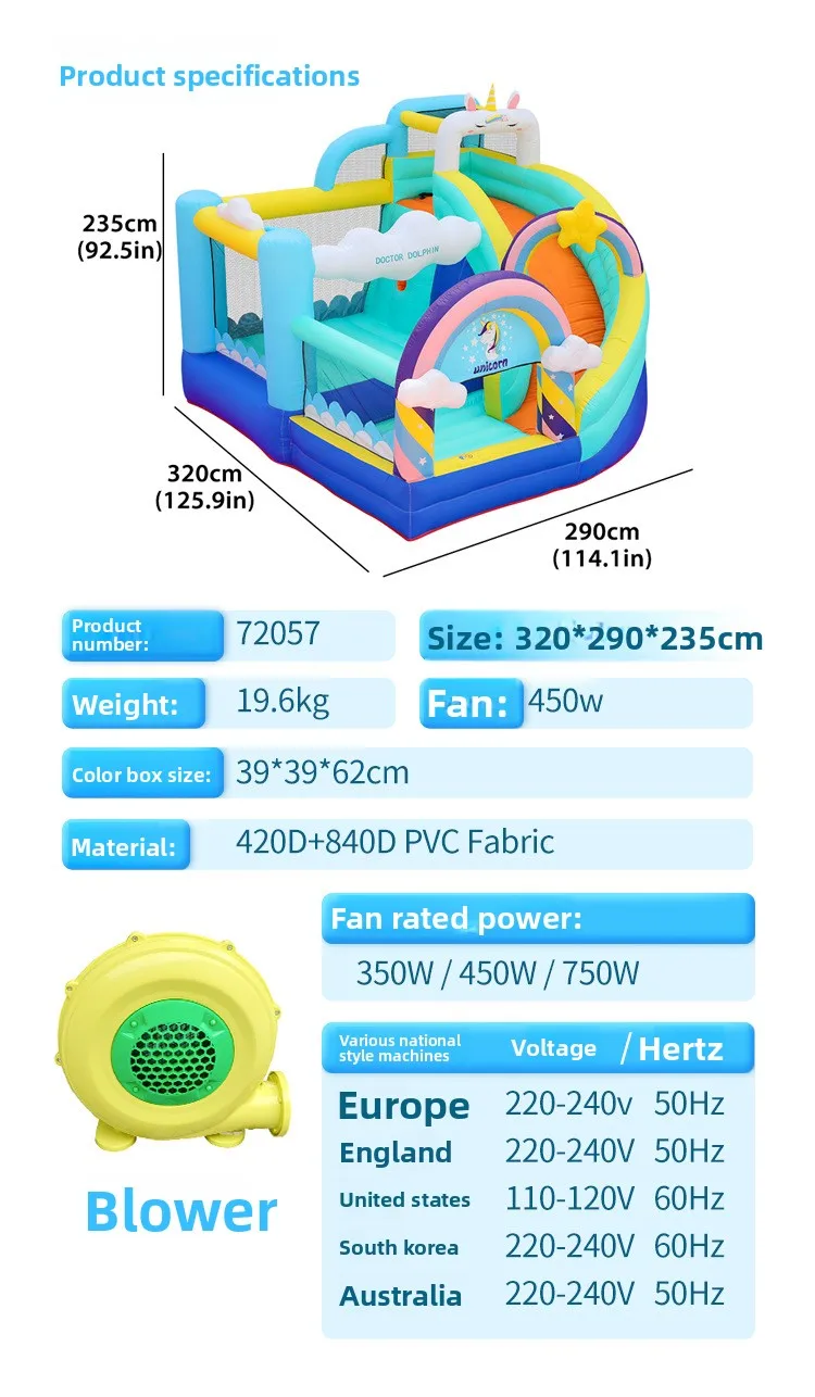 Doctor Dolphin Inflatable jumping Castle Boucy House wth Ball Pit Slide Bounce House with Blower birthday gift toys for kids