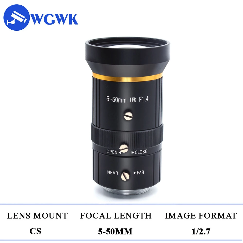 

WGWK 5-50mm CS Varifocal Manual Zoom Lens F1.4 1/2.7" HD CCTV Lens for Industrial Machine Vision Cameras Security IP Cameras