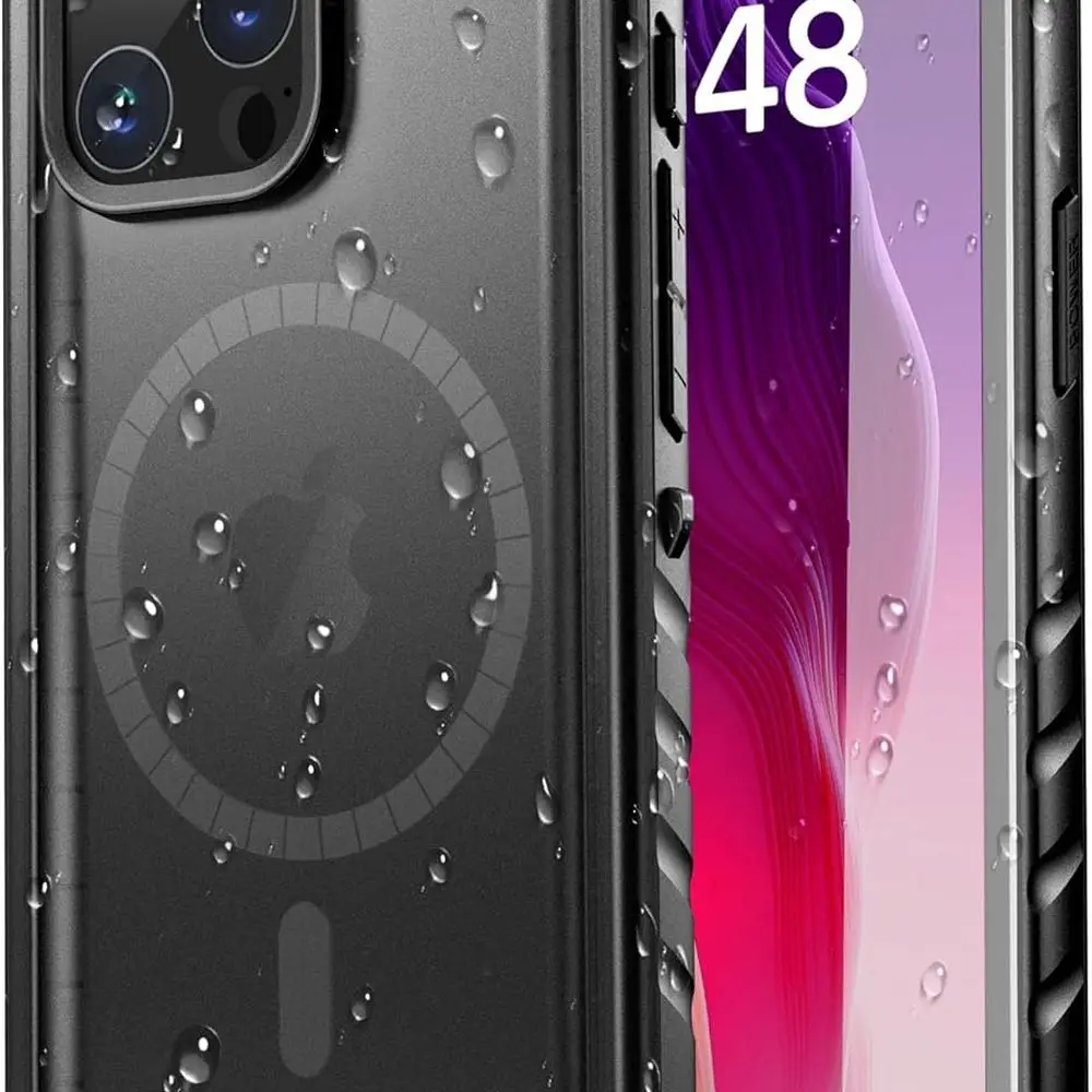 حافظة iPhone 15 Pro Max مقاومة للماء مع واقي شاشة مدمج، متوافقة مع MagSafe، تصنيف IP68، حماية مقاومة للصدمات والغبار 6.7