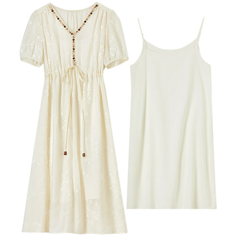 SENTUBILA robe de station pour femmes 2025 nouvelle Collection élégante lanterne manches robes mi-longues été Boho Style femme vêtements Q52LO1642