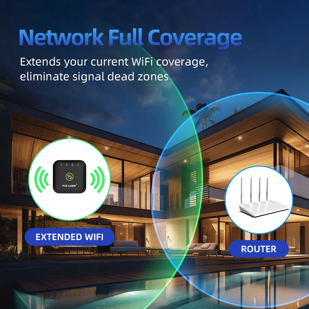 Pix-link wr23 wifi repeater 300m wifi drahtloser internet range extender signal verstärker für zu hause mit ap-modus