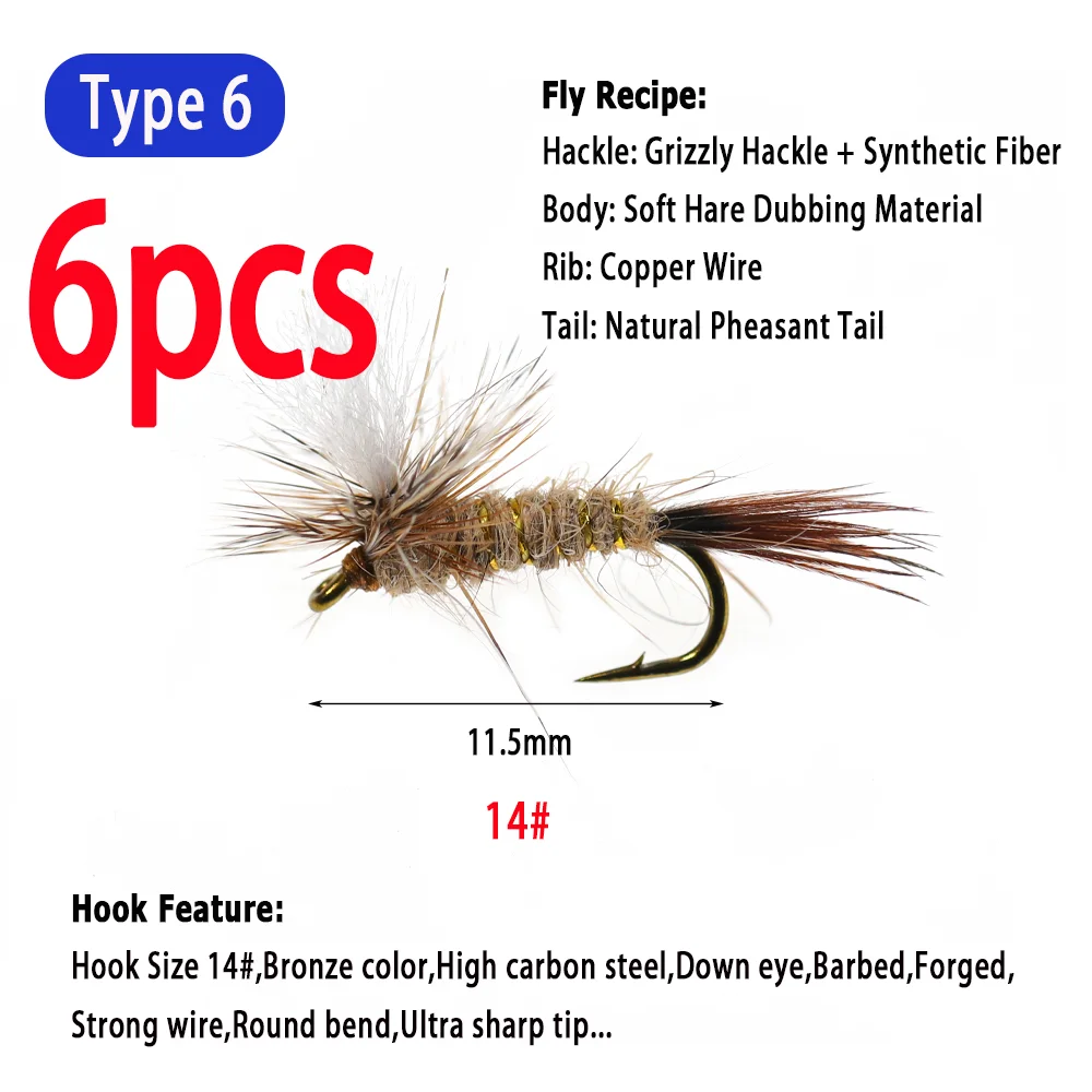6 stuks # 10~ # 18 Adams Dry Fly Barbed Fly Tying Hook Light Hendrickson Volwassen Mayfly Caddis Midge Nimf Forel Baars Vissen Lokmiddelen