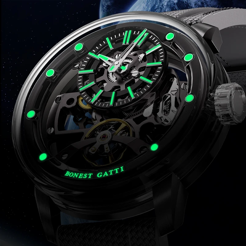 

BONEST GATTI Watch for Men Man Automatic Watch Skeleton Luminous Light Luxury Qixi Birthday Gift