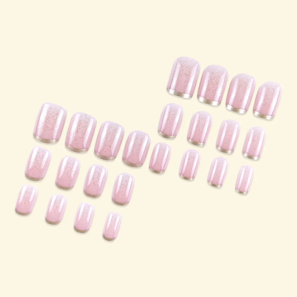 24 pezzi di unghie francesi dorate punte per unghie glitter finte unghie corte coreane presse per unghie unghie incollate estetiche per donne unghie finte
