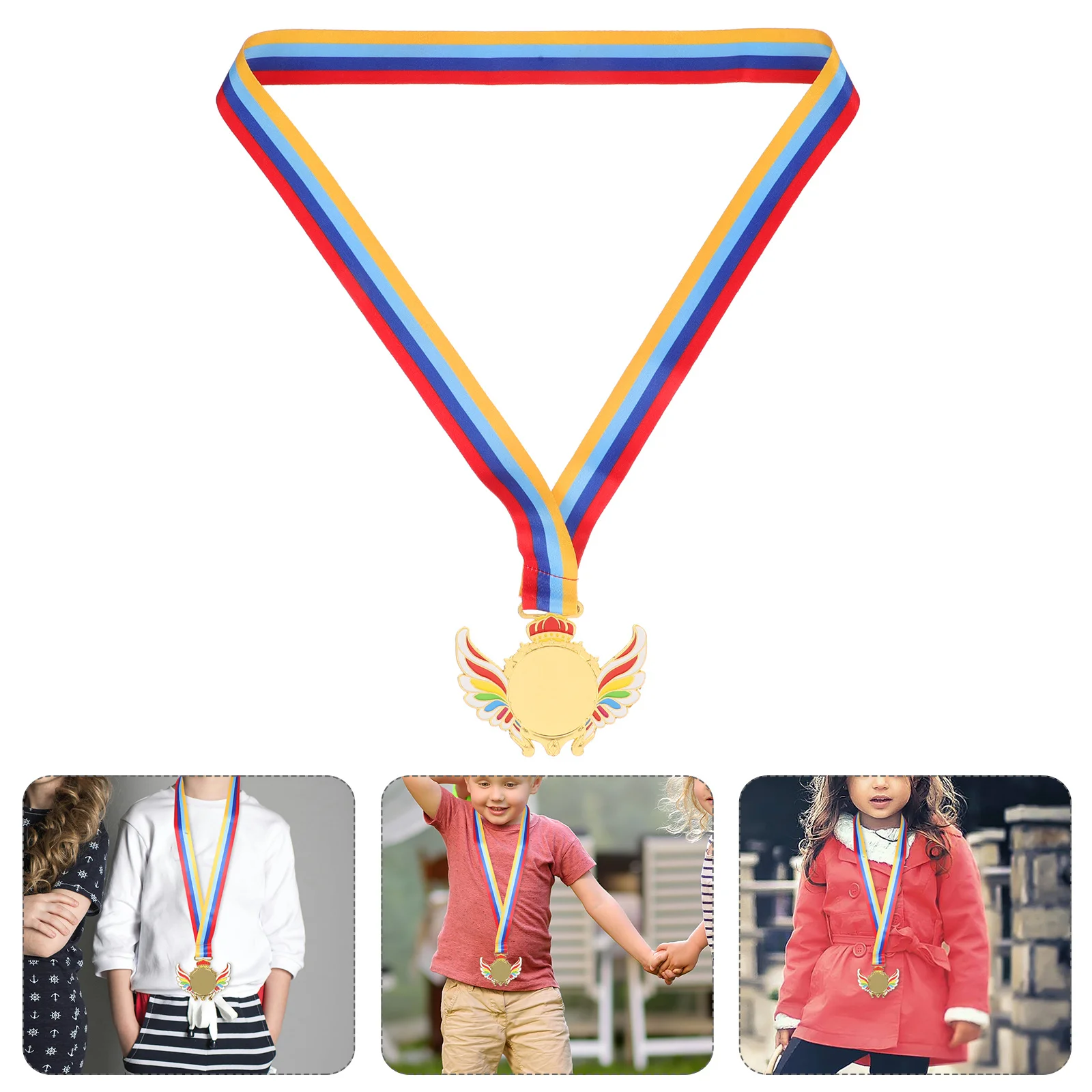 

Kids Medals for Sports Events Award Neck Ribbon Plastic Medal School Activities Youth Achievements Football Basketball