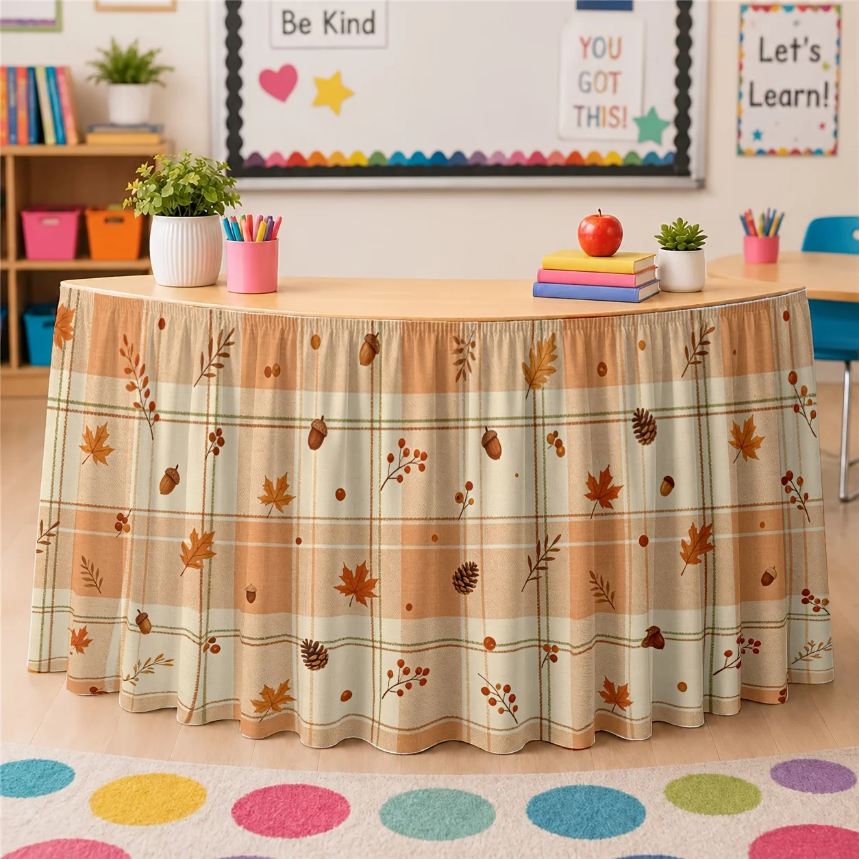 1 Fall Harvest Tablecloth with Maple Checkered Table Cover and Table Skirt - Fall Table Decor for Thanksgiving