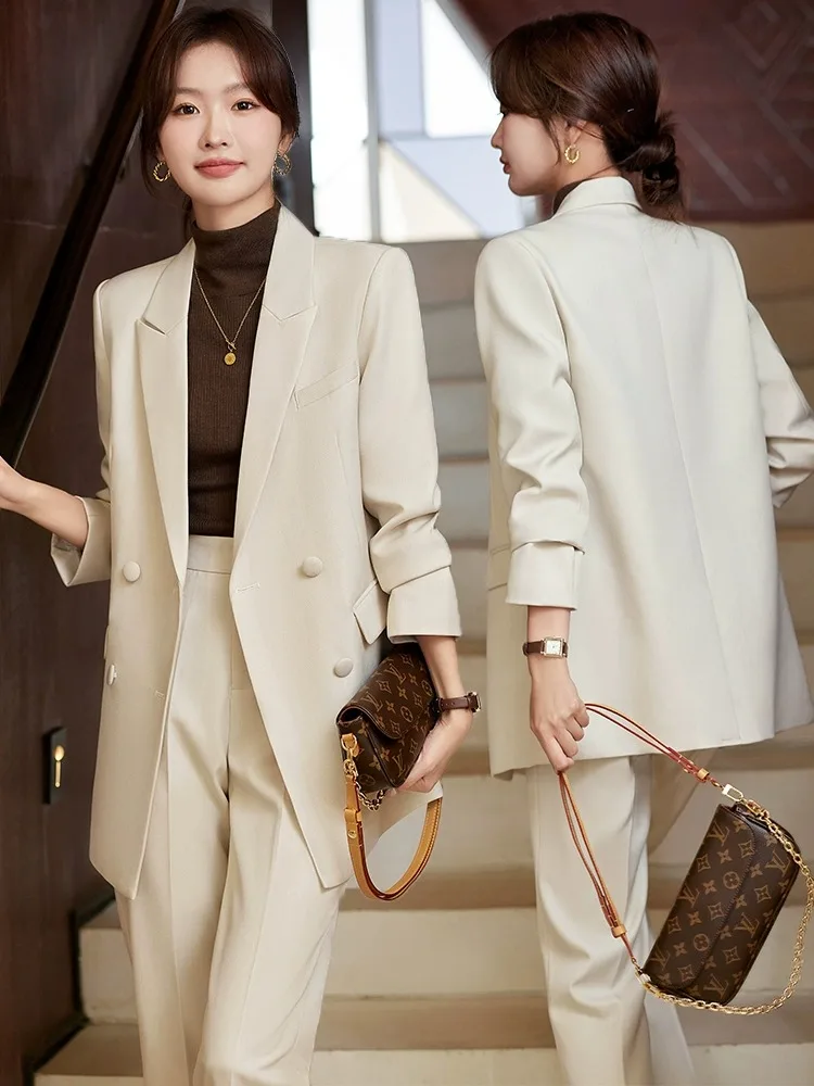 Pink Suit Jacket Women's Casual Style Professional Ensemble Large Size Mid-Length Leisurely Tailored Coat for Autumn Winter