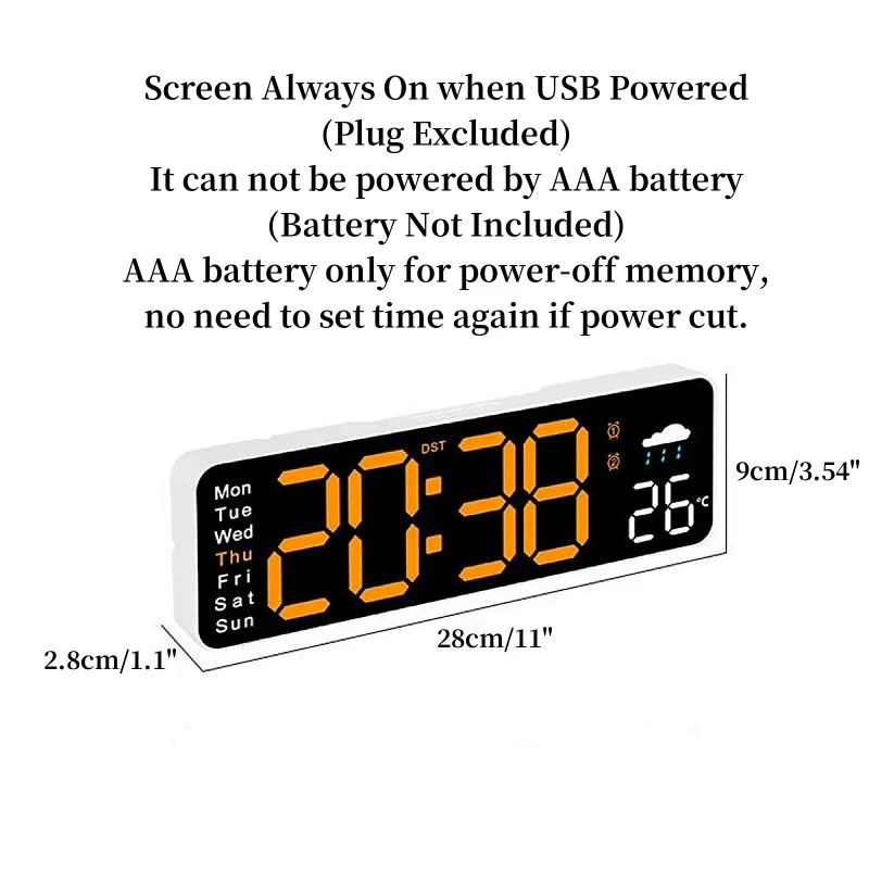 Large Digital Wall Clock Remote Control TEMP Humidity Week 2 Alarm Timing Countdown 12/24H DST Table LED Alarm Clock