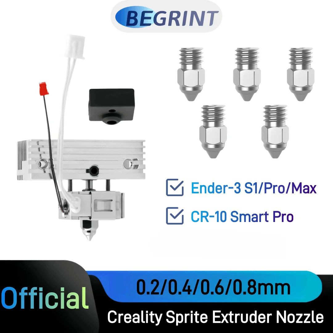 

Новый обновленный комплект Hotend для экструдера Sprite 0,2/0,4/0,6/0,8 мм, сопло для деталей 3D-принтера Creality Ender-3 S1 серии CR-10 Smart Pro