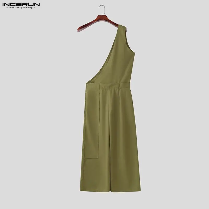 INCERUN Men's Jumpsuits Pants Solid Color Loose Sleeveless Irregular Rompers For Man Streetwear 2026 Fashion Casual Man Overalls view 4
