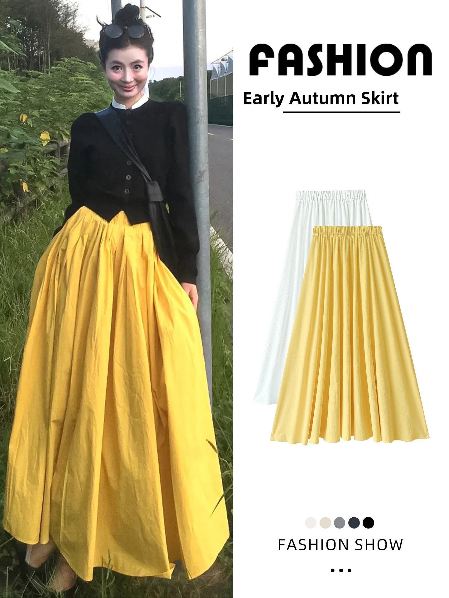 

Yellow High Waist A-Line Long Skirt for plus Size Women Spring Summer Loose Fit Casual Shape Pear Shape Sandal Shape