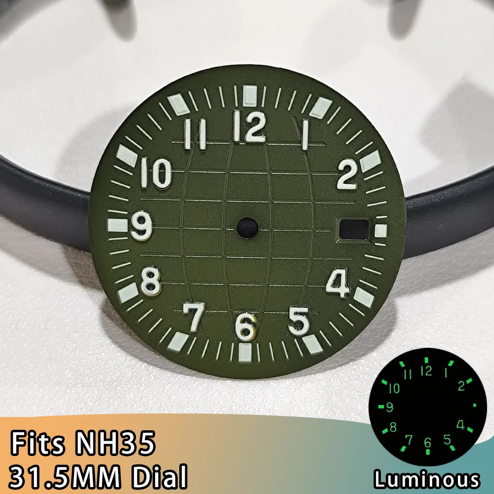 

31.5MM NH35 Dial New Grenade Dial NH35 C3 Green Luminous Dial For NH35 Automatic Movement Watch Dial Accessories Repair Tools