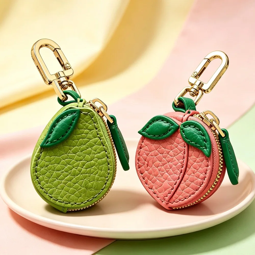 Mini Cherry Fruit Shape Coin Purse Portable Strawberry Blueberry Peach Lemon Cute PU Leather Pouch Wallet Pendant Key Chain Gift