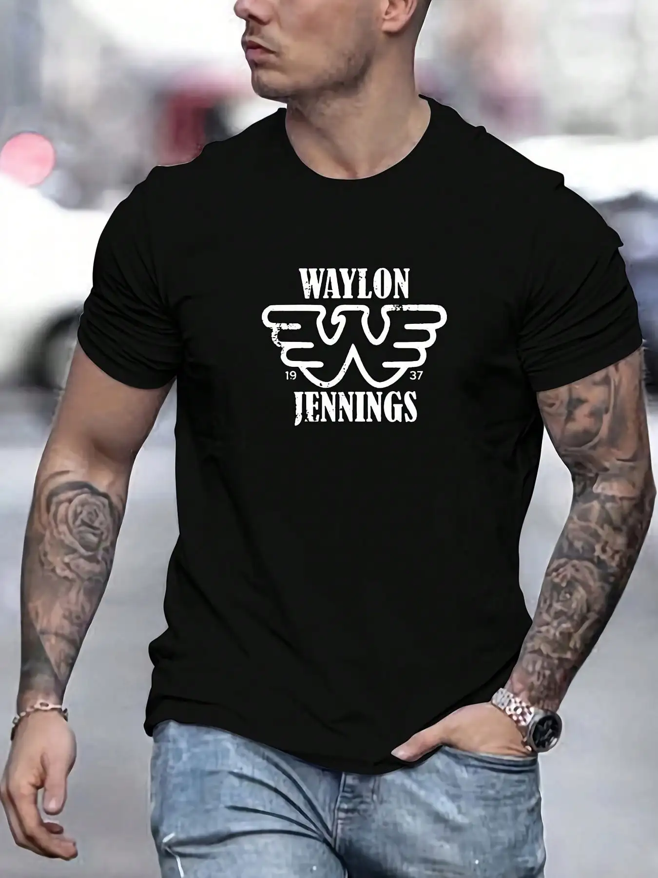 Koszulka z nadrukiem Waylon Jennings, koszulki dla mężczyzn, codzienna koszulka z krótkim rękawem na lato
