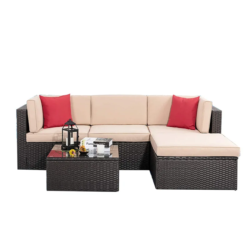 

Outdoor sofa rattan balcony courtyard garden storage three outdoor waterproof sunscreen leisure furniture combination