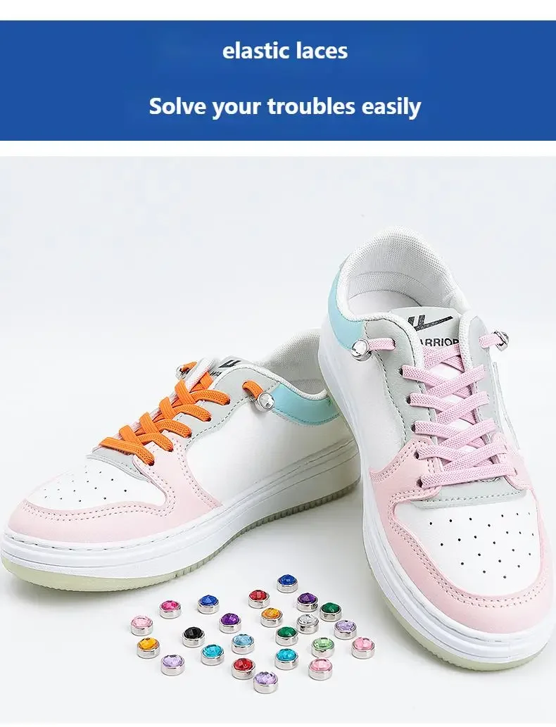 Runde Strass-Schnalle Elastische Schnürsenkel für Sneaker Bunte Diamant-Verschluss Flache Schnürsenkel Ohne Binden für Kinder und Erwachsene – Detail 3