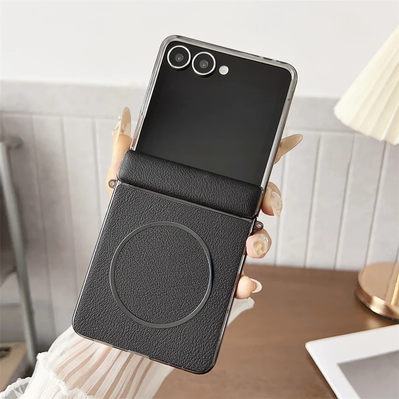 

Чехол для Samsung Galaxy Z Flip 7 ZFlip7, роскошный кожаный чехол Hinger с магнитной беспроводной зарядкой, противоударный чехол