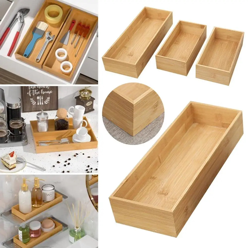 Uncovered Storage Wooden Box For Household Sundries Desktop Cosmetics Multifunctional Bamboo Storage Wooden Box N8W2