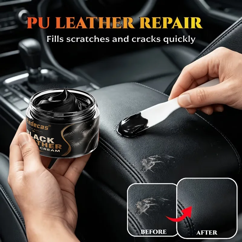 Black PU Leather Repair Paste, Scratch & Crack Filler, Fills Scratches & Holes, Sand & Polish, Shoes, Bags, Car Seats & Sofas