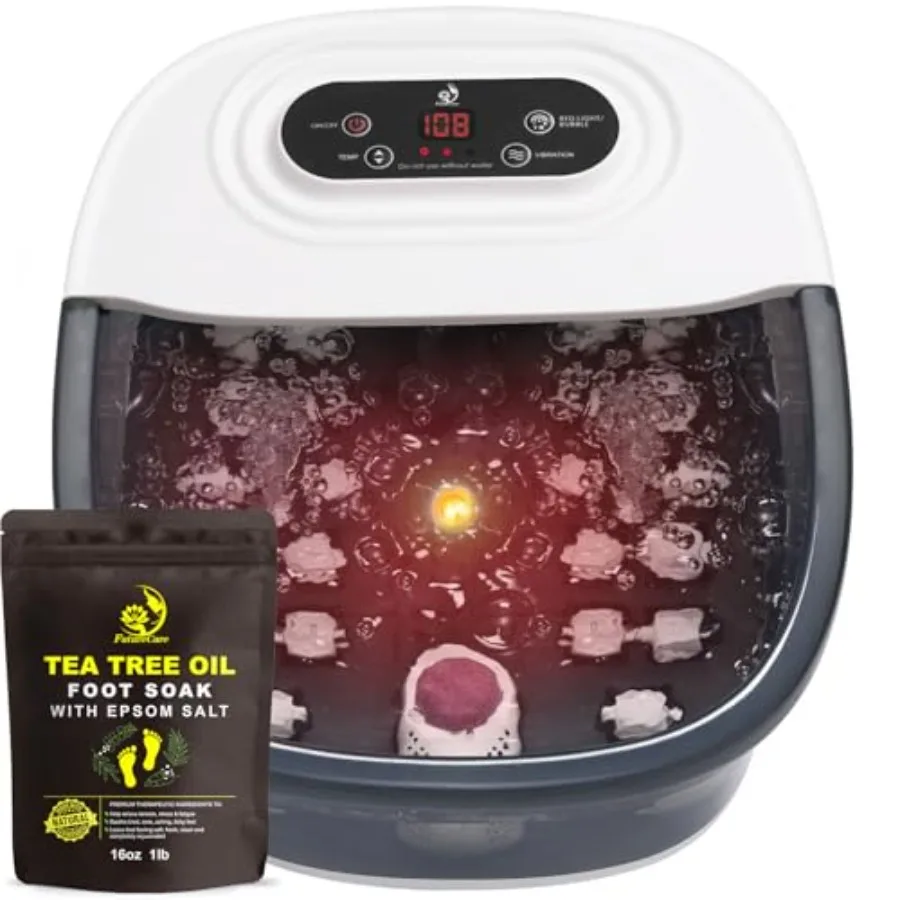 

Массажер для ног Foot Spa Bath Massager с подогревом, пузырьками, вибрацией и массажными форсунками, 16 унций, с успокаивающей лавандой и солью Эпсома, серый, MoodRelish Foot Soaker R