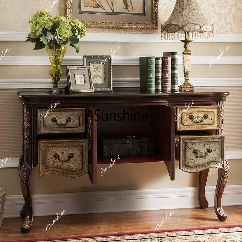 Solid wood porch cabinet, European-style painted decorative cabinet, foyer locker