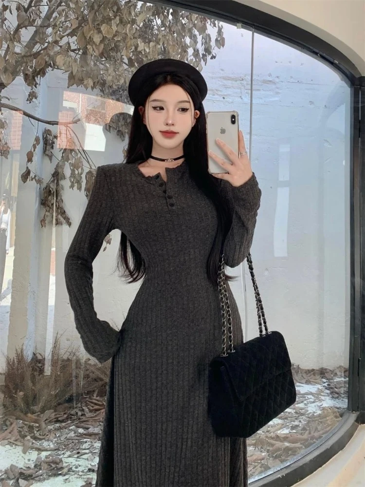 Female Knit Dress Evening Robe Fashion Casual Korean Long Deals Elegant Autumn Winter Trend Maxi Bodycon Women's Crochet Dresses