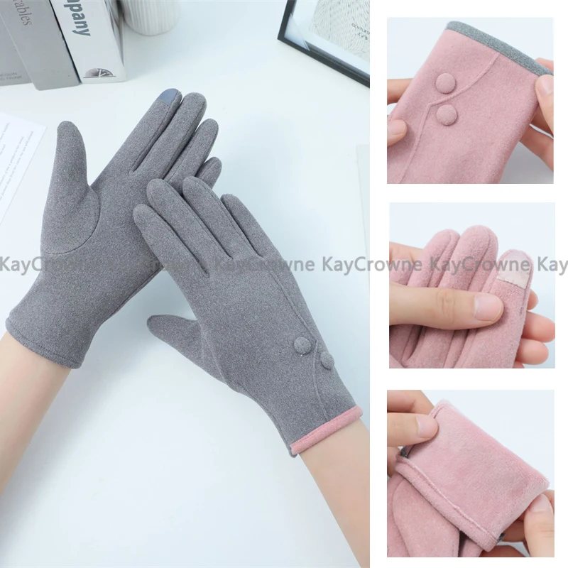 Fashion Buttons Grace Lady Glove Winter Women's Gloves Elegant Touch Screen Riding Warm Windproof Gloves Mittens Accessories