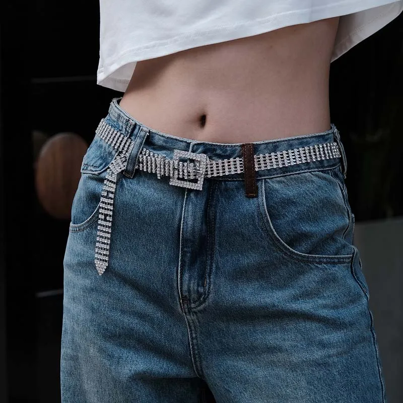 Shiny Rhinestones Wedding Belt Silver Color Dresses Waistband Bride Sash Bridal Belt Jewelry Crystal Waist Chain For Women Party