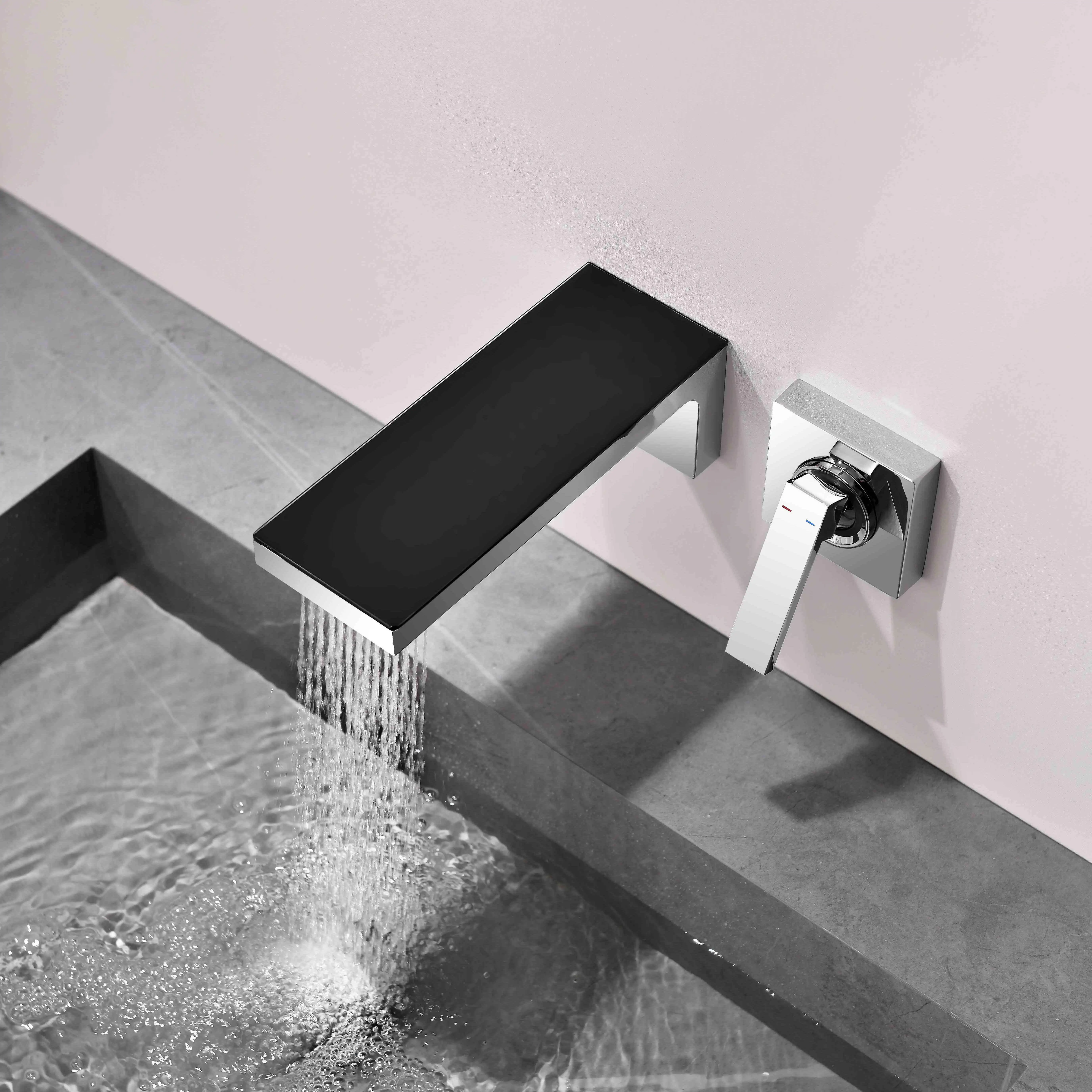 Deao Latest design European Style Brass Single hole Mixer Tap Wall Mounted white Concealed Waterfall Basin Faucet