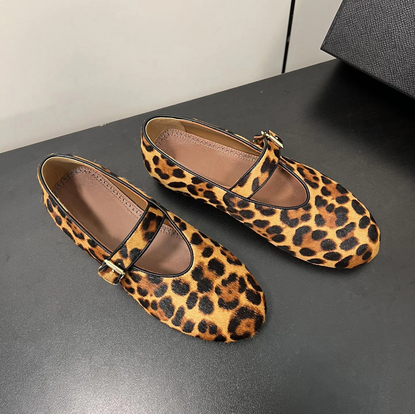 2024 Summer Brand Patchwork Horse Fur Mary Jane Ballet Flats Women Shoes Leopard Print Comfortable Round Toe Flat Loafers Shoes