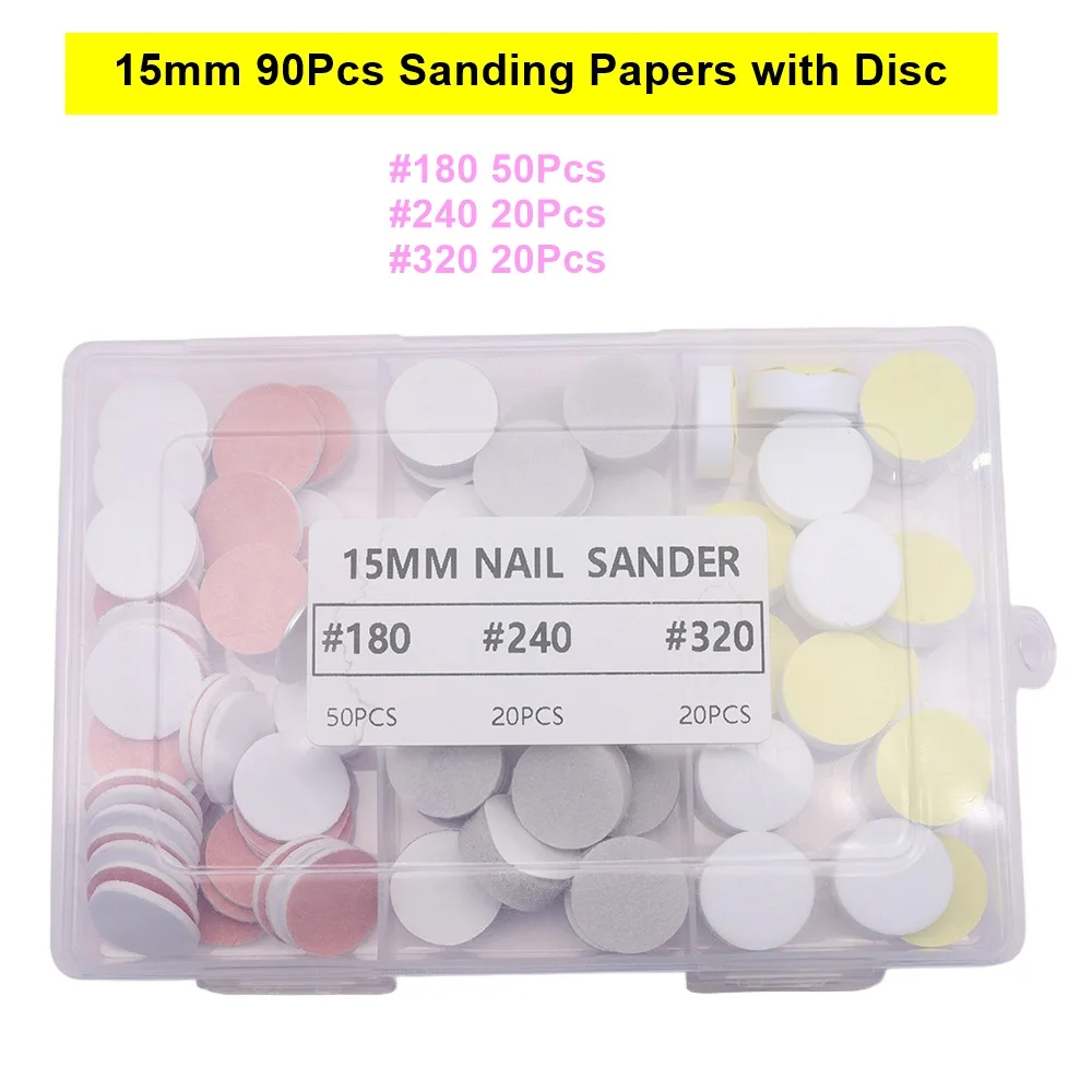 

90pc 15mm Professional Manicure & Pedicure Kit with 180#/240#/320# Grit Sandpaper Self-adhesive with adhesive on the back-like D