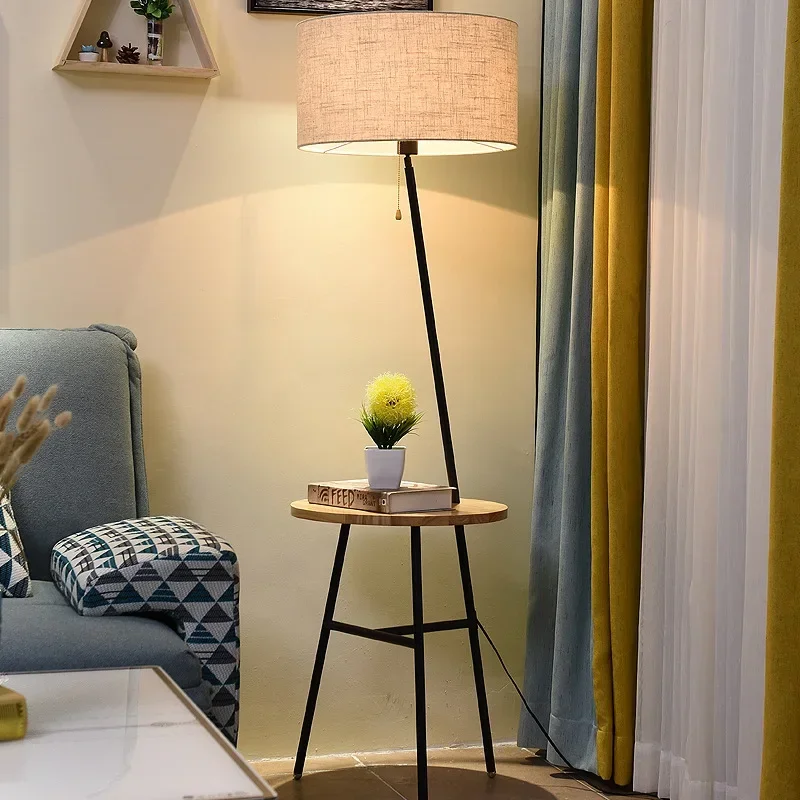 

Nordic solid wood floor lamp with Storage rack Modern Vertical desk lamp living room bedroom standing lamp Led Lighting Fixtures