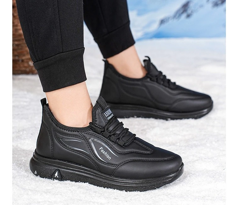 Herren Winter Warme Freizeit-Sportschuhe mit Schnürung, PU-Obermaterial, Fleece-Futter, Rutschfeste Dicke Sohle, Alltagsschuhe zum Gehen – Detail 11