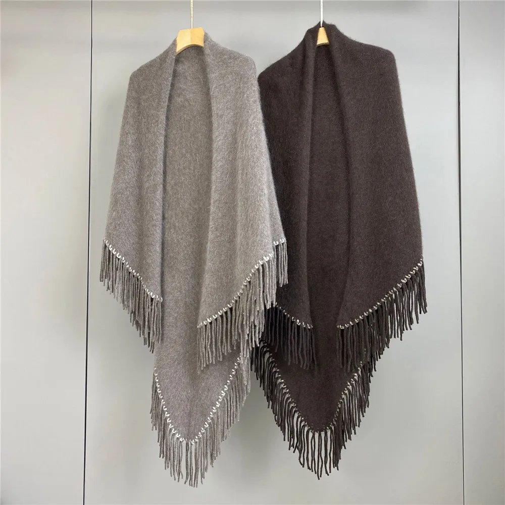 

Осенне-зимняя новая женская плетеная коровья бархатная шаль средней и длинной длины с кисточками