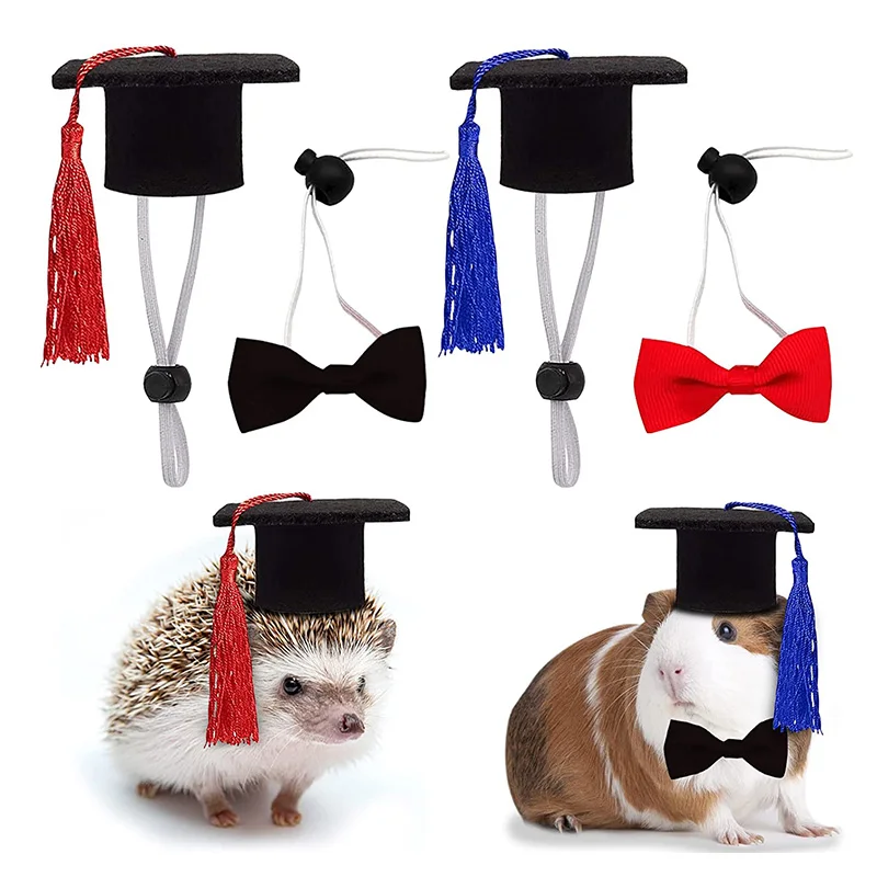 Hamster Guinea Pigs Graduation Caps Mini Bachelor Hats Bow Ties Bunny Necktie Hedgehog Small Animal Caps Costume Accessory