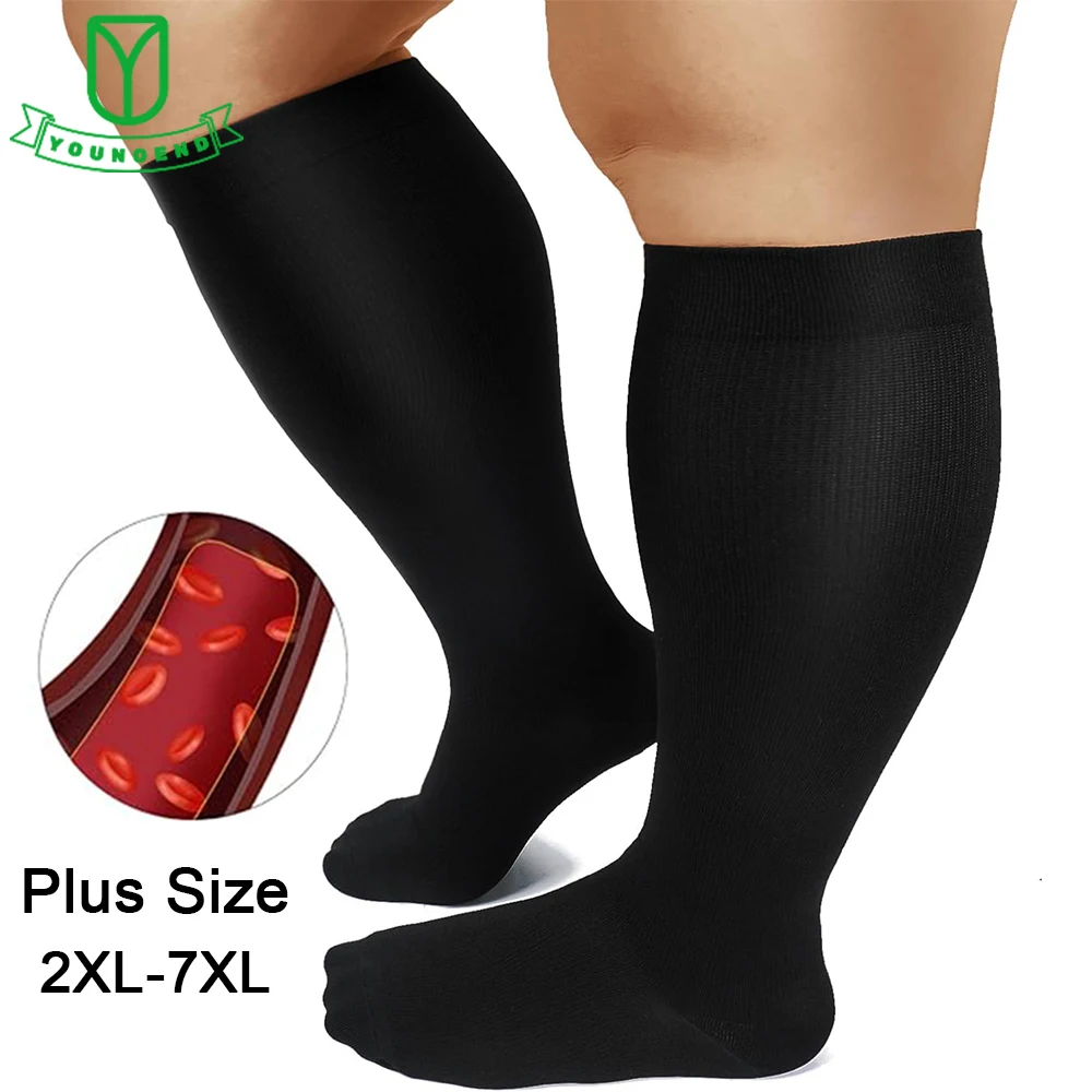 1 paire 20-30 MmHg hommes et femmes grande taille 2XL-7XL chaussettes de soutien des varices bas de Compression des mollets pour le sport course Yoga