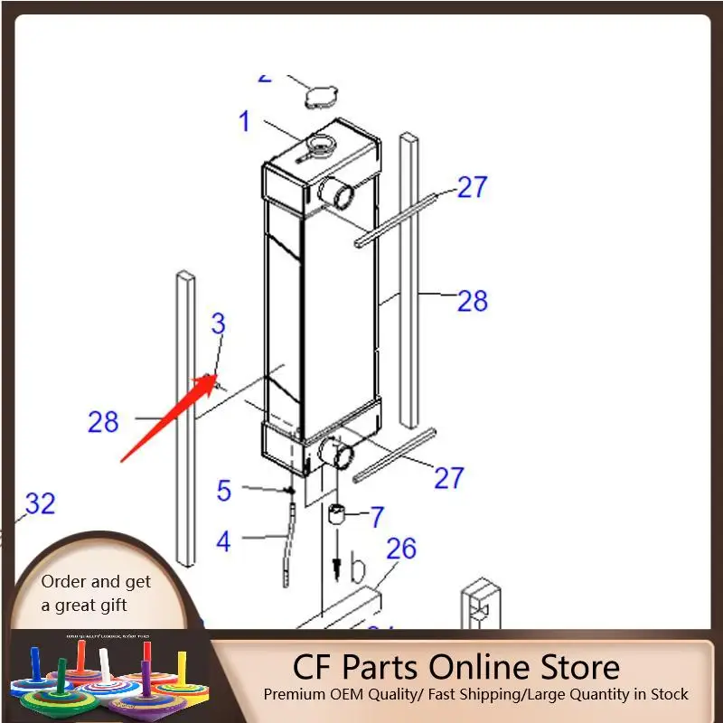 Buy For Komatsu Excavator PC40MR-2 PC40MR-2-AC PC50MR-2 PC50MR-2-AC Water Tank Radiator ASS'Y 22M-03-21330