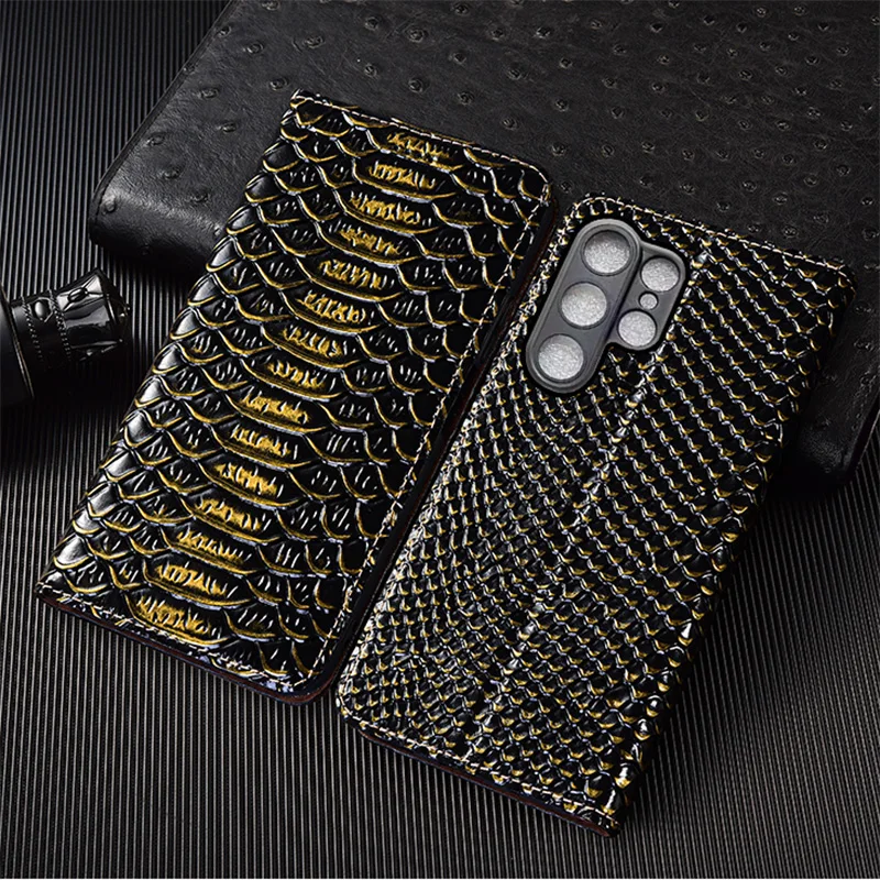 

Чехол-флип из натуральной кожи для Samsung Galaxy S25 S26 FE Plus Ultra Edge, с отделениями для карт, ручной работы, с узором «Драконье чешуя»