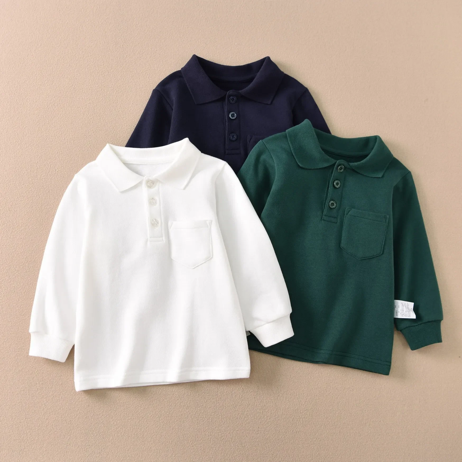 

Boys and Girls Solid Color Lapel Bottom tShirt White School Uniform Fleece Thick Top Cotton Long