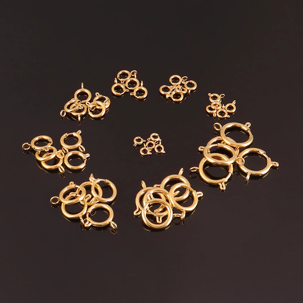 10pcs Stainless Steel Gold Round Spring Ring Clasps Connectors For Bracelet Necklace DIY Jewelry Making Findings Accessories