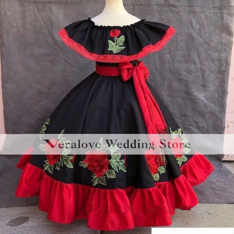 Red Pageant Party Dresses for Child Embroidery Lace Flower Girls Dresses Customized Kids Prom Party Gowns for Wedding Guest