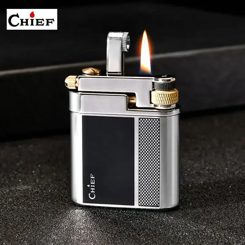 Chief Brass Lighter Creative Slide Ignition Metal Gasoline LighterChief Brass Lighter  Refuelable Vintage Classic Lighter