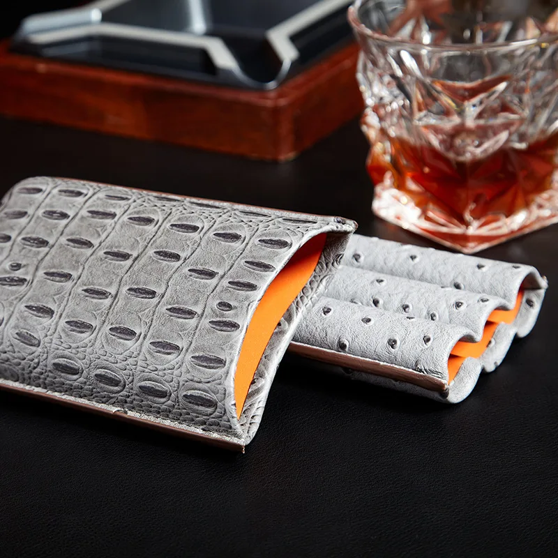 Portable Cigar Holster with Ostrich Print, Cigar Case, Cigar Case, Holds 3Pcs Pack, Crocodile Print